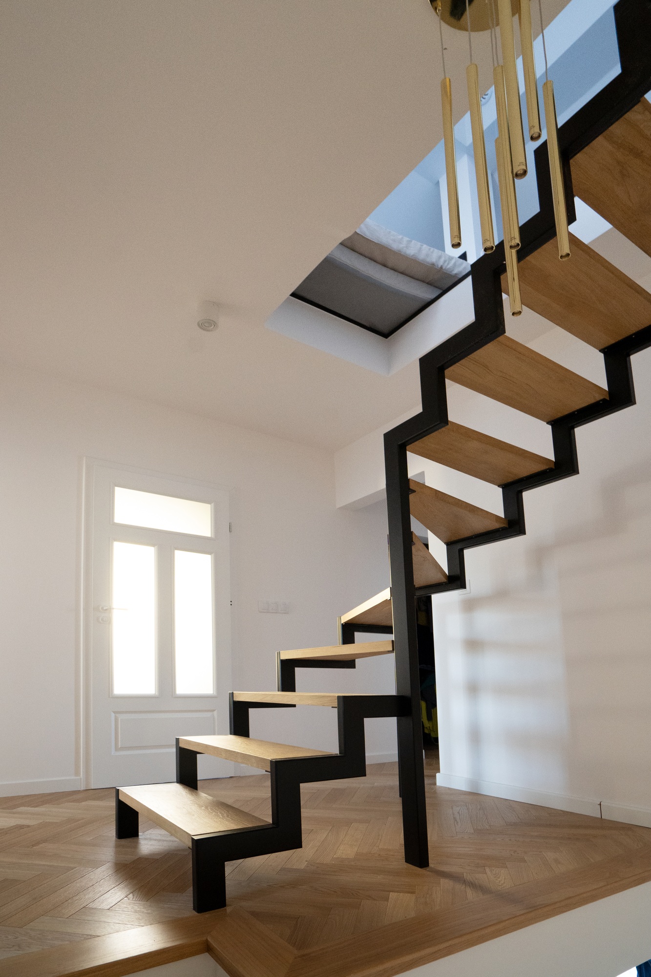 Metal staircase in modern home